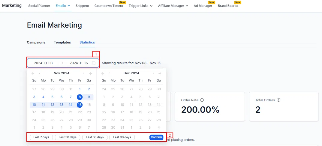 Growth360 Email Campaign Statistics - key metrics panel