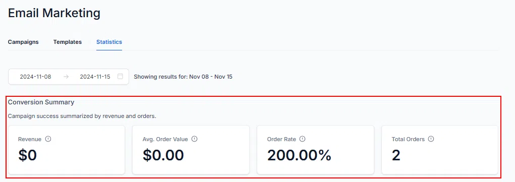 Growth360 Email Campaign Statistics - metrics detail