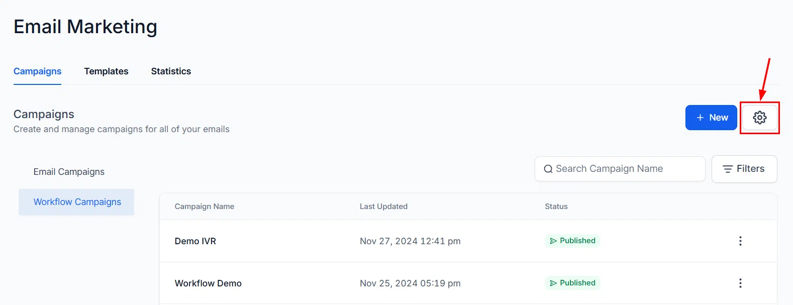 Growth360 Workflow Campaigns - settings icon