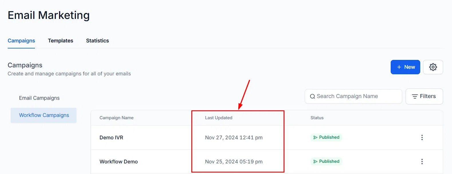 Growth360 Workflow Campaigns - last updated column
