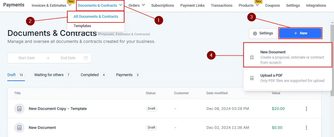 Growth360 Recurring Products - Document with recurring product configured
