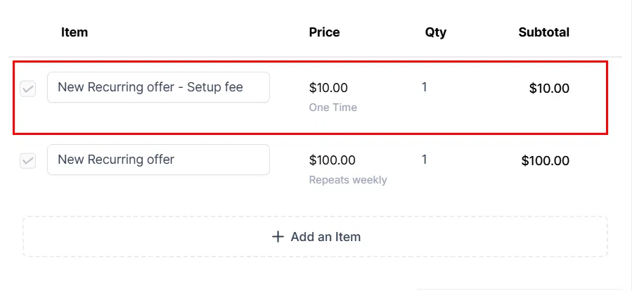 Growth360 Recurring Products - Setup fee option for the first payment in a recurring billing agreement