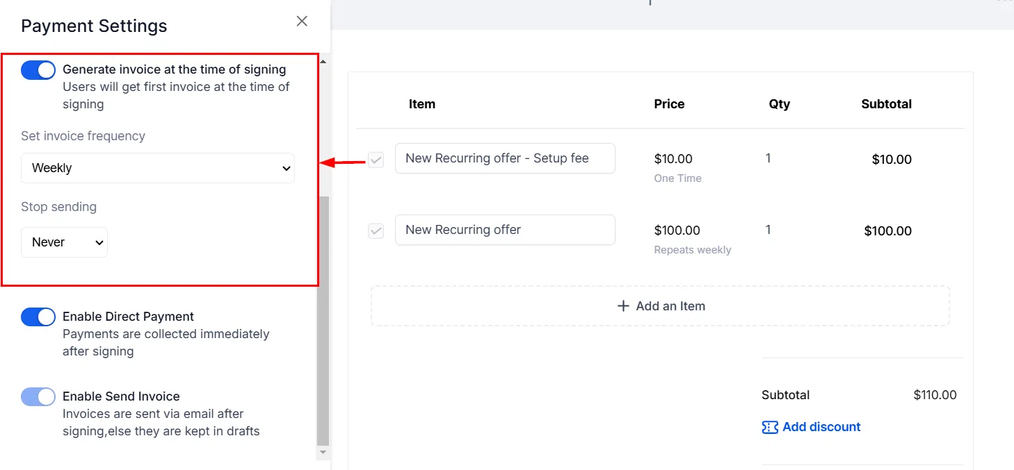 Growth360 Recurring Products - Generate Invoice option for recurring billing documents