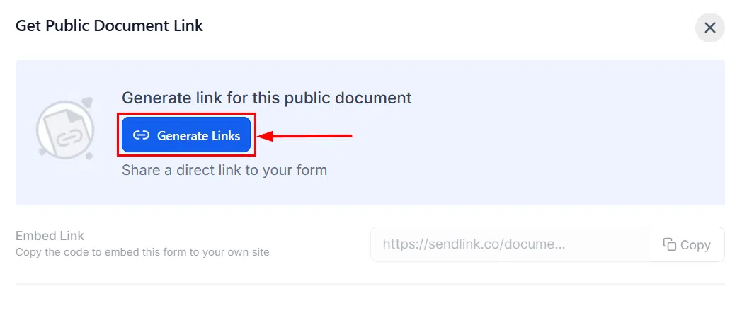Growth360 Public Documents - Generate Link button on the public document template