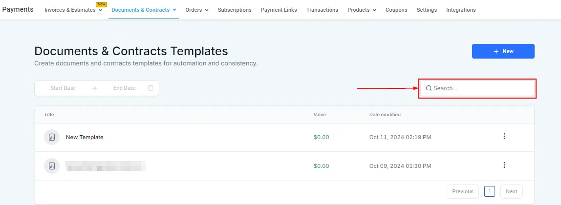 Growth360 Documents Templates - Selecting a template to use for a new document
