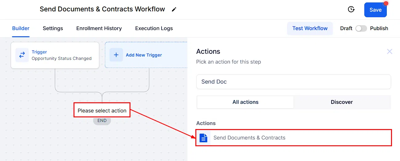 Growth360 Documents Workflows - Signature requirement toggle in Send Document workflow action