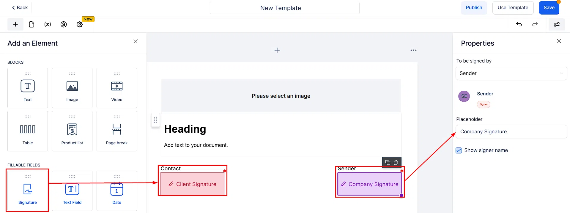 Growth360 Document Signing - Company signature field assigned to internal user