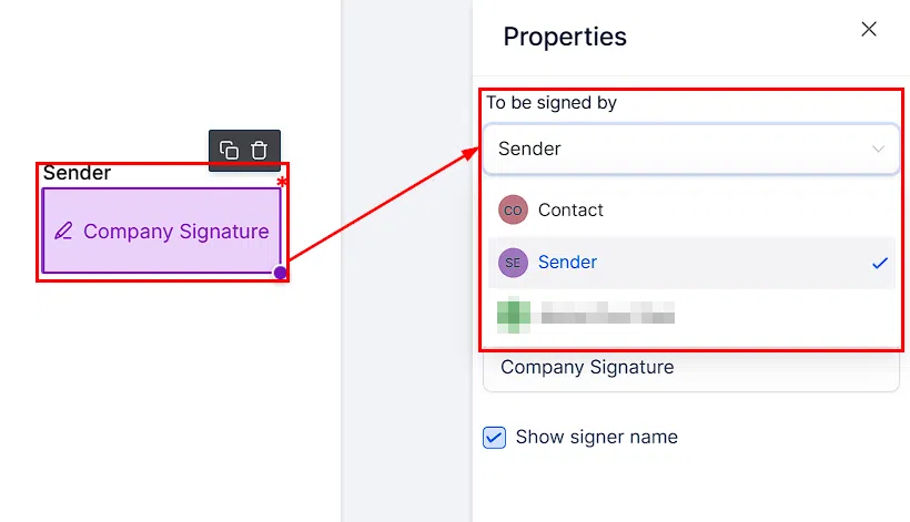 Growth360 Document Signing - Send document button for dispatching the document to signers