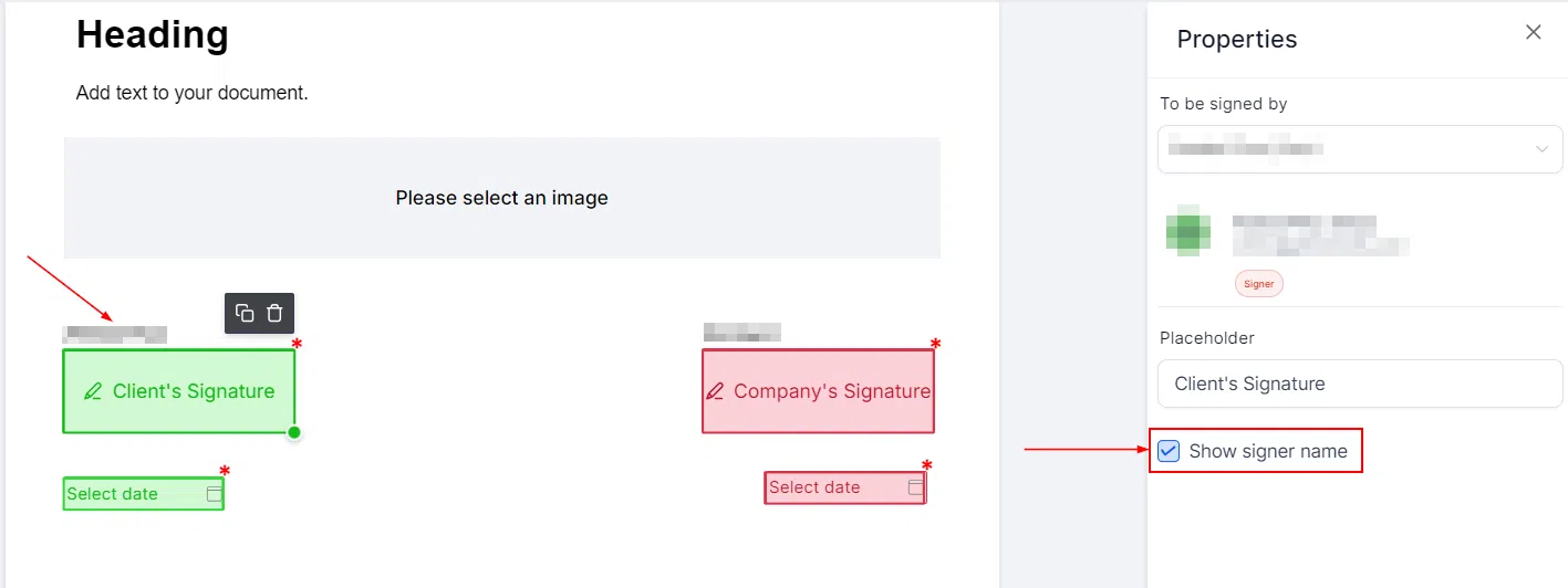 Growth360 Document Signing - Signer view showing their assigned signature fields highlighted