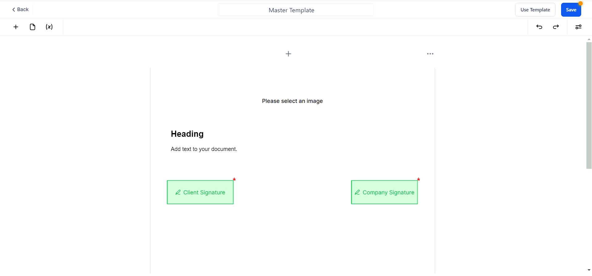 Growth360 Document Signing - Initials element being added to a document template