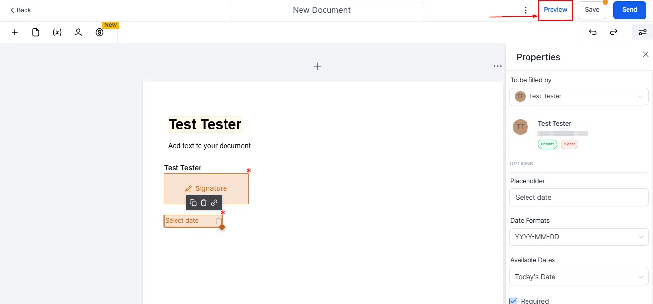 Growth360 Custom Fields - Signer view showing custom fields to complete during signing