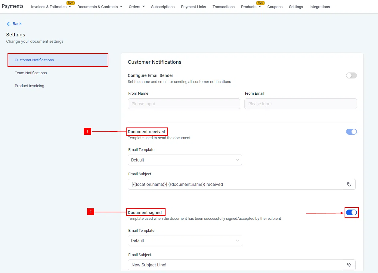 Growth360 Document Email - Custom subject line with dynamic values entered for a document email
