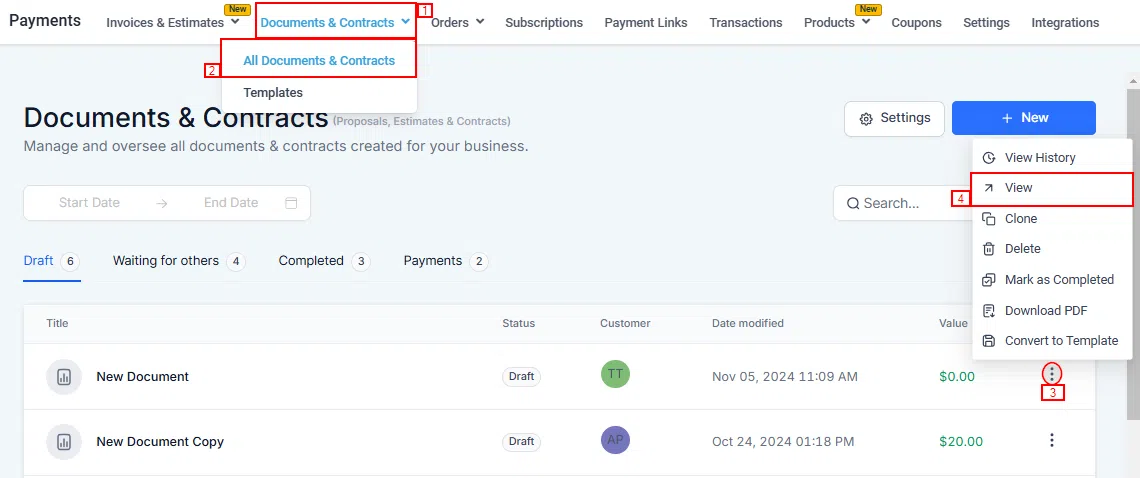 Growth360 Document Sharing - Share link option in the document action menu