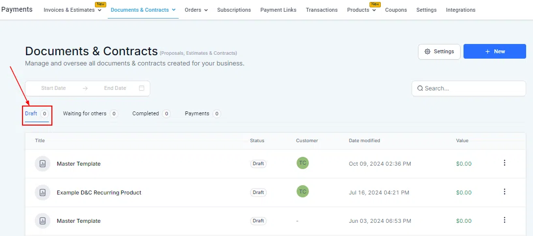 Growth360 Documents and Contracts - Document list with status indicators
