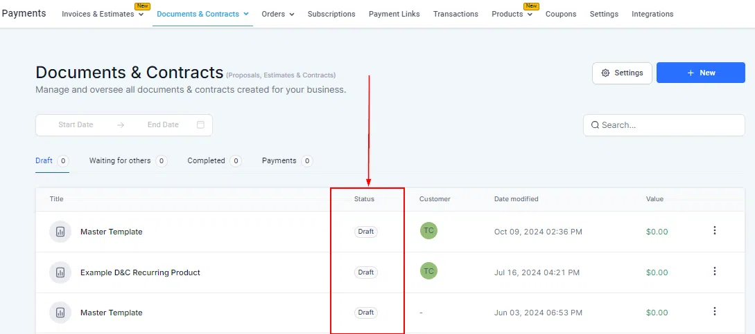 Growth360 Documents and Contracts - Mark as Completed option in action menu