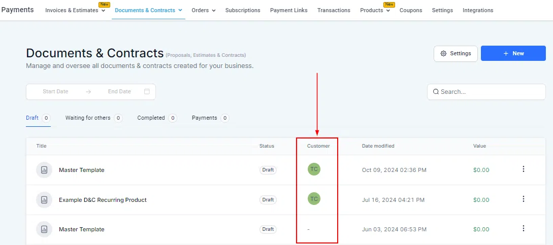 Growth360 Documents and Contracts - Download PDF option in action menu