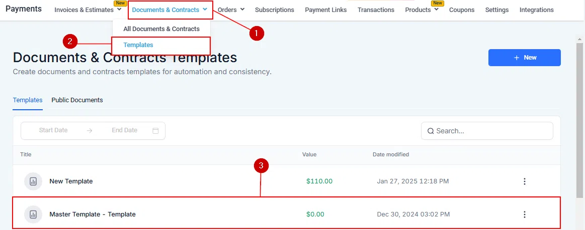 Growth360 Documents and Contracts Builder - Builder interface overview showing template editor