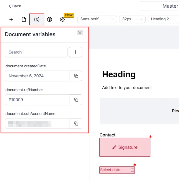 Growth360 Documents and Contracts Builder - Page management controls for multi-page documents