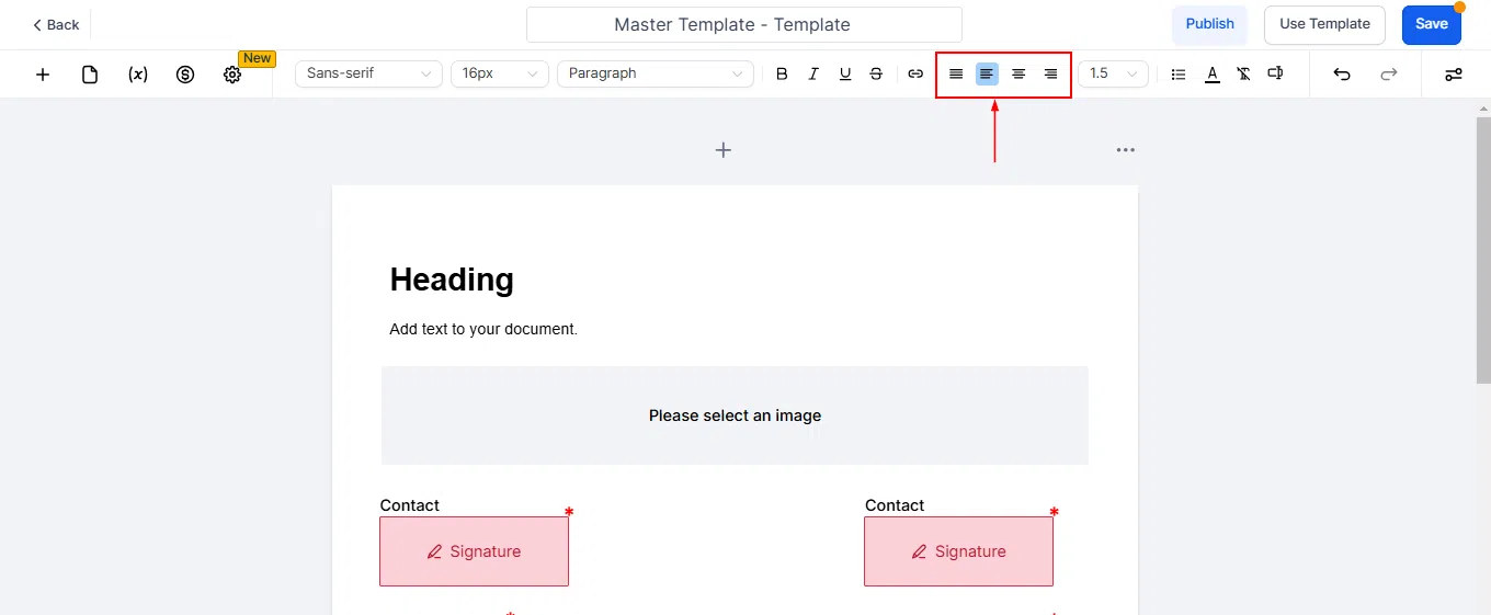 Growth360 Documents and Contracts Builder - Undo and Redo buttons in the builder toolbar