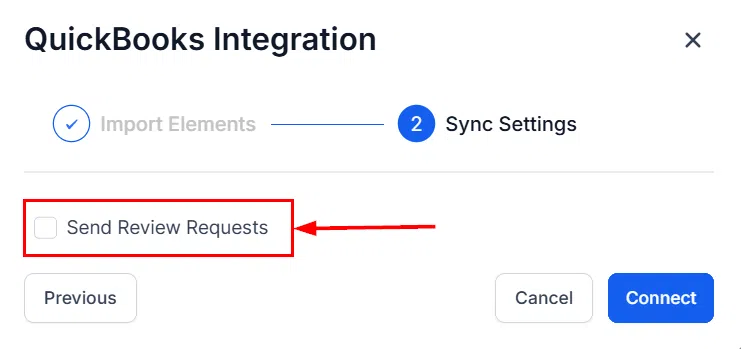 Growth360 QuickBooks Integration - Send Review Requests toggle setting