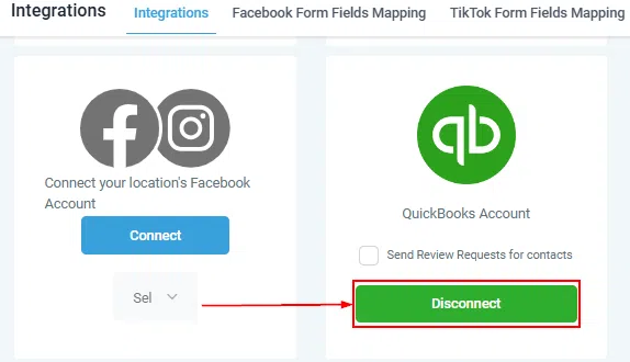 Growth360 QuickBooks Integration - QuickBooks integration showing Disconnect option