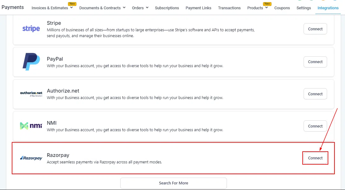 Growth360 Payment Integrations - Razorpay API key fields