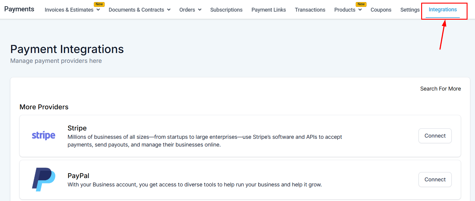 Growth360 Payment Integrations - integrations page