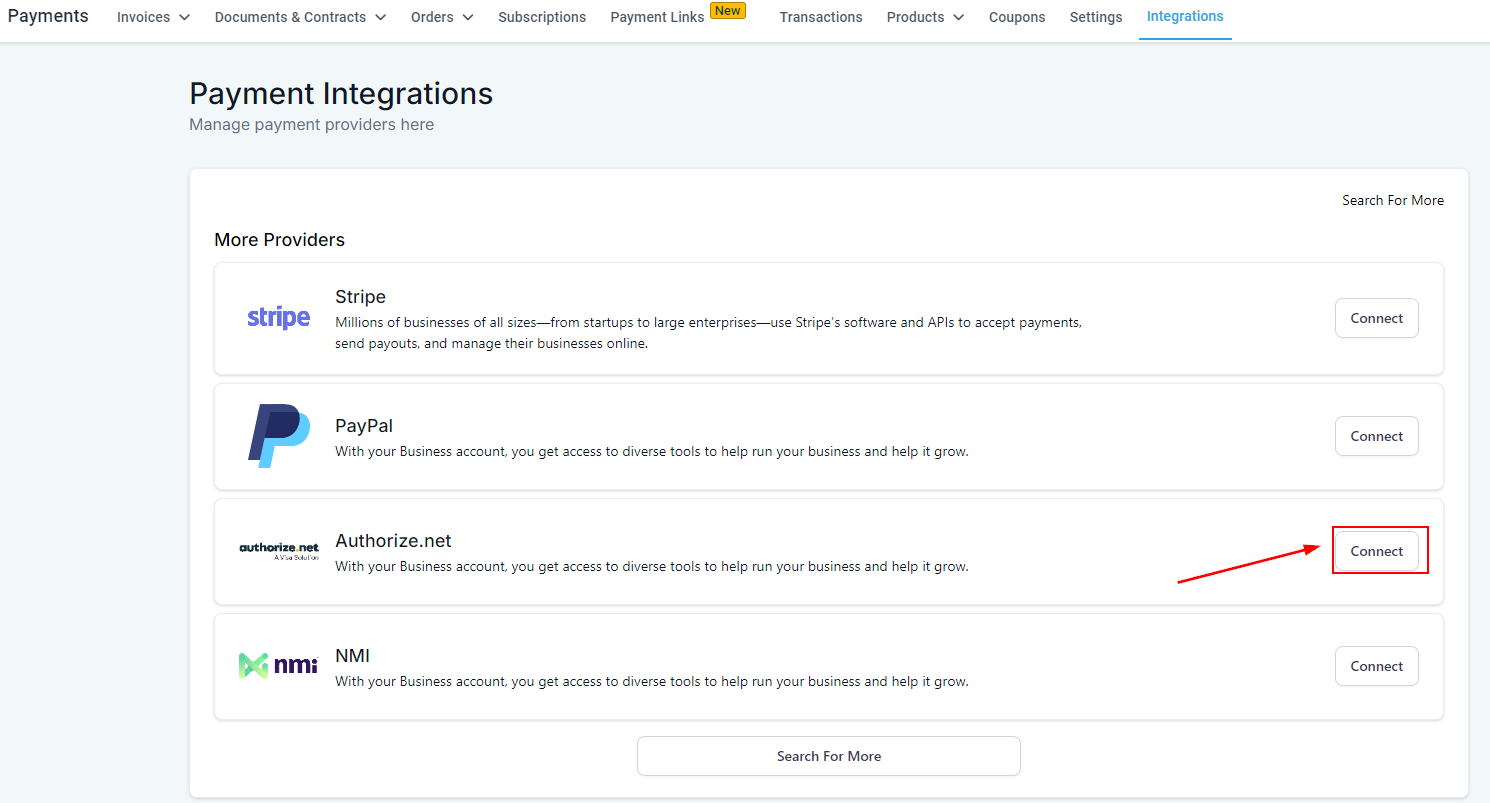 Growth360 Payment Integrations - available gateway options