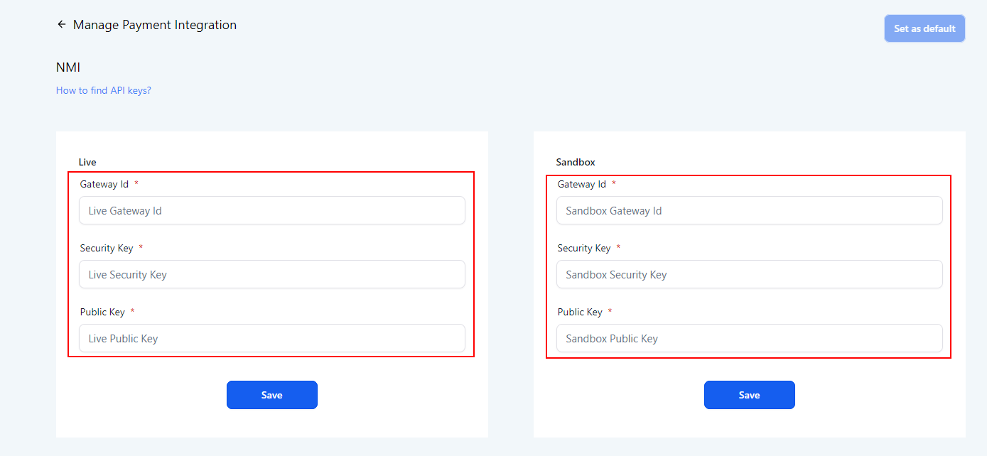 Growth360 Payment Integrations - NMI connection section