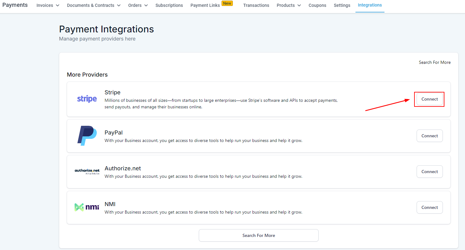 Growth360 Payment Integrations - set as default gateway button