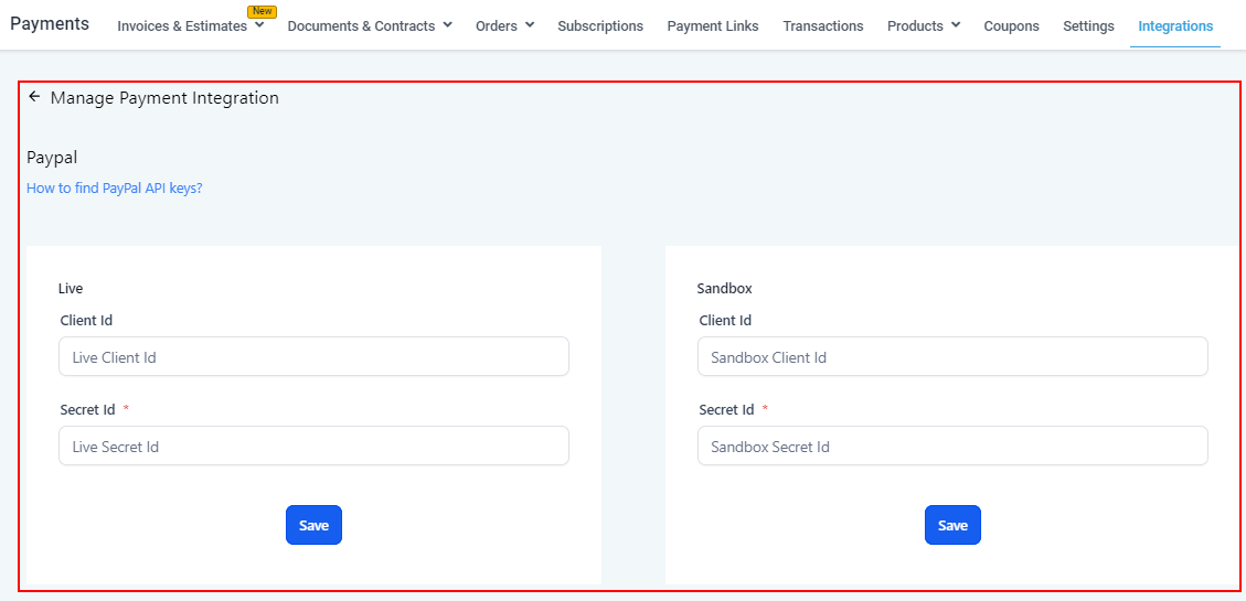 Growth360 Payment Integrations - PayPal live and sandbox mode selection