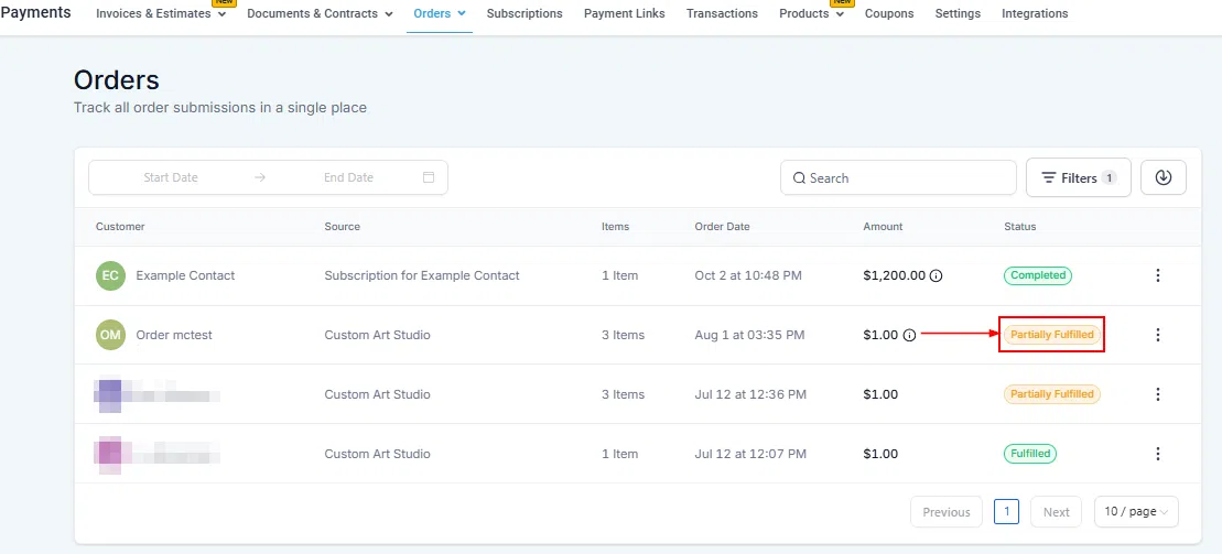 Growth360 Orders - fulfilment status updated