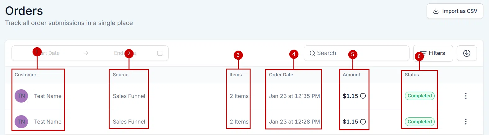 Growth360 Orders - filter options