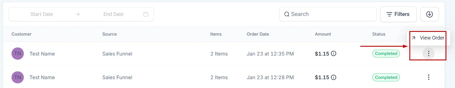 Growth360 Orders - order row details