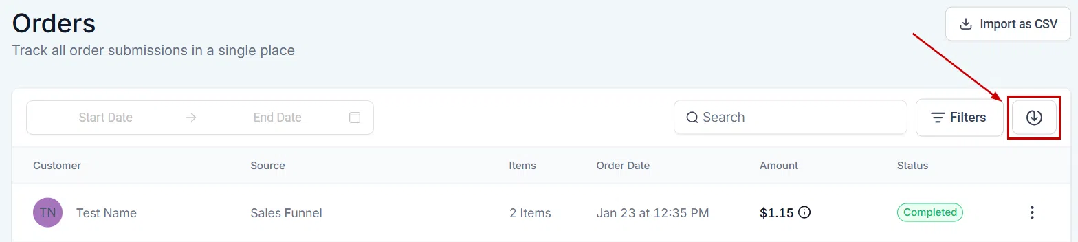 Growth360 Orders - order information columns