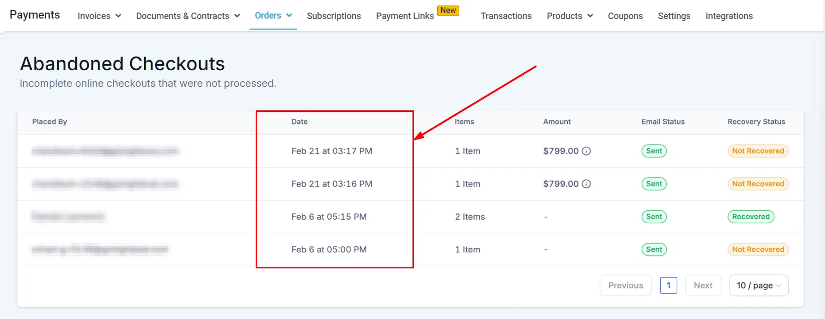 Growth360 Orders - abandoned checkout date column