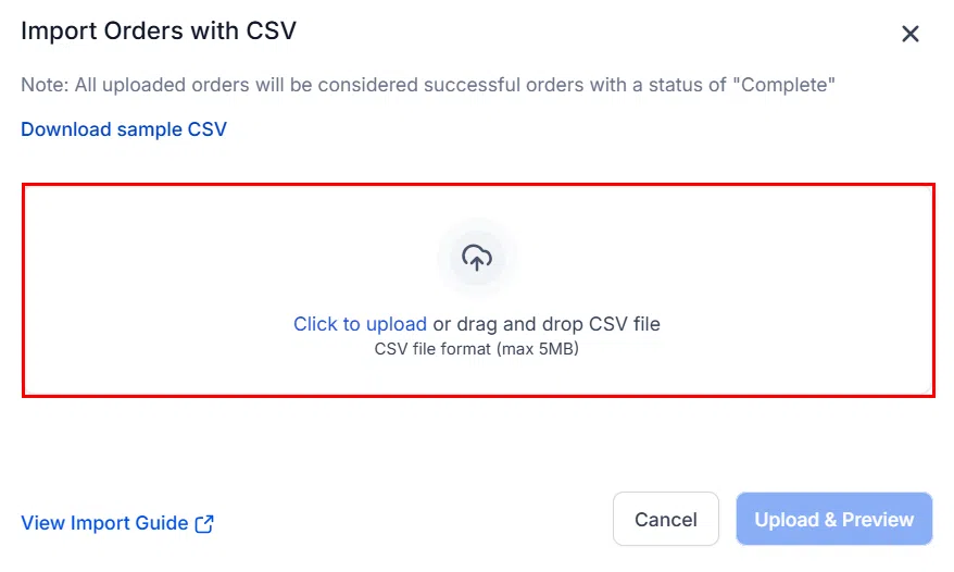 Growth360 Orders - CSV template guide