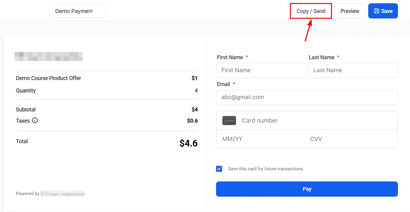 Growth360 Payment Links - send to contacts tab