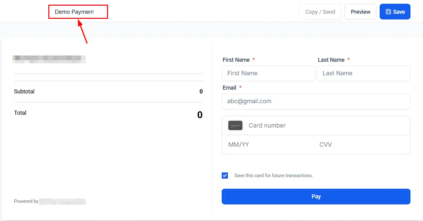 Growth360 Payment Links - link name field