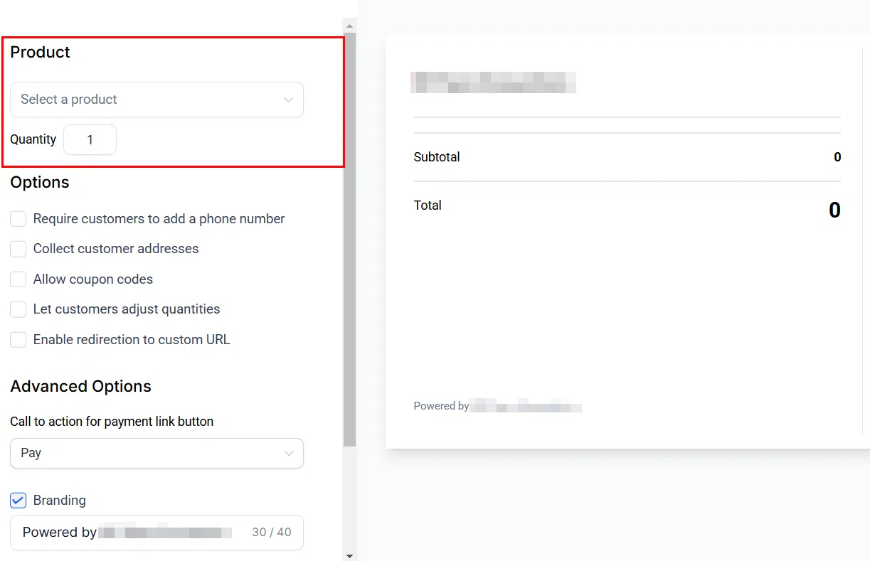 Growth360 Payment Links - product selection
