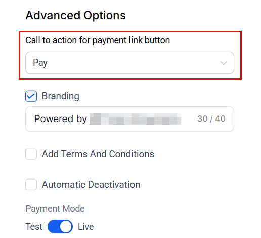 Growth360 Payment Links - CTA button customisation