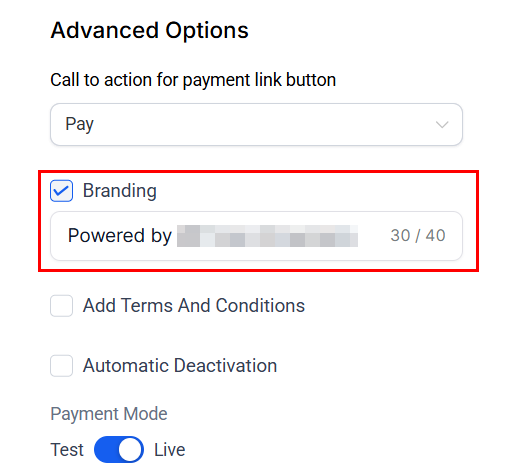 Growth360 Payment Links - branding settings