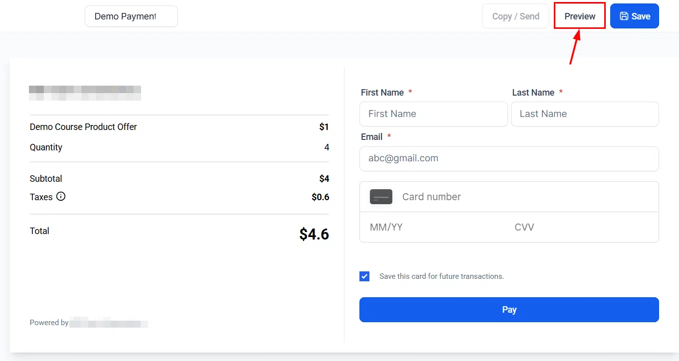 Growth360 Payment Links - payment page preview