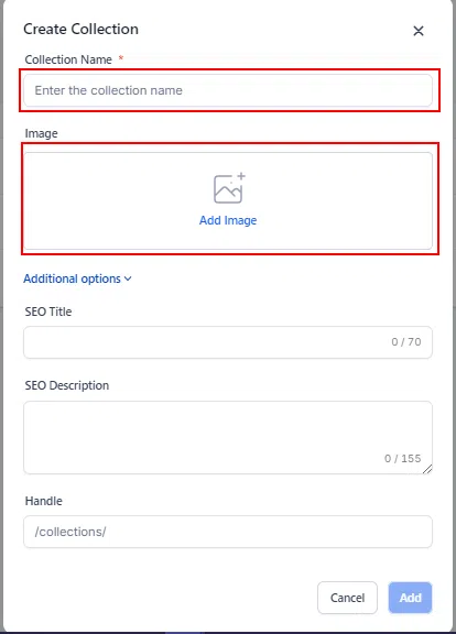 Growth360 Products - create collection form