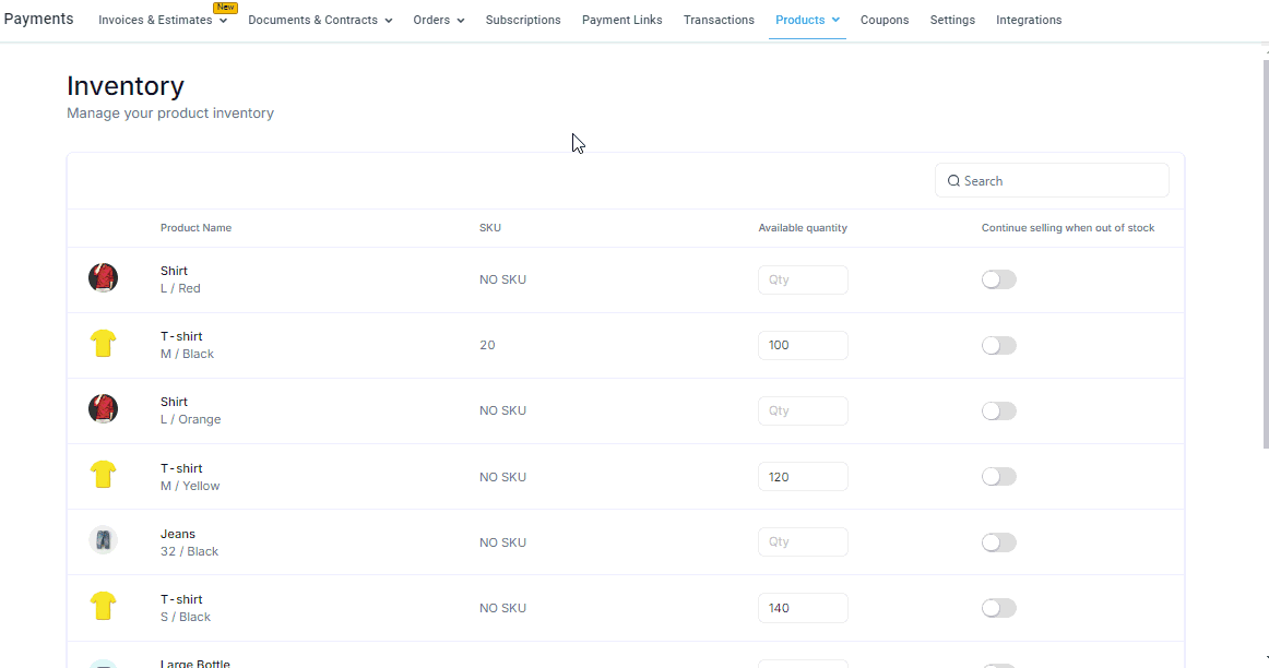 Growth360 Products - updating inventory quantities demo