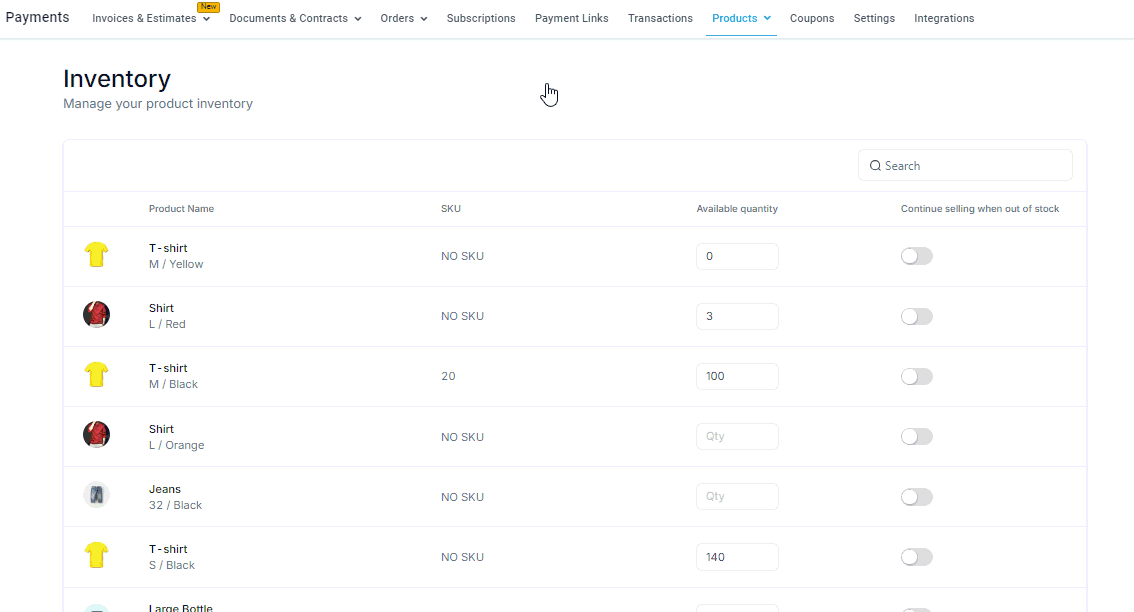 Growth360 Products - out of stock selling setting demo