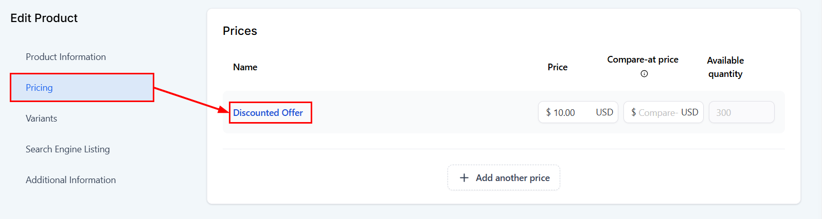 Growth360 Products - price name field