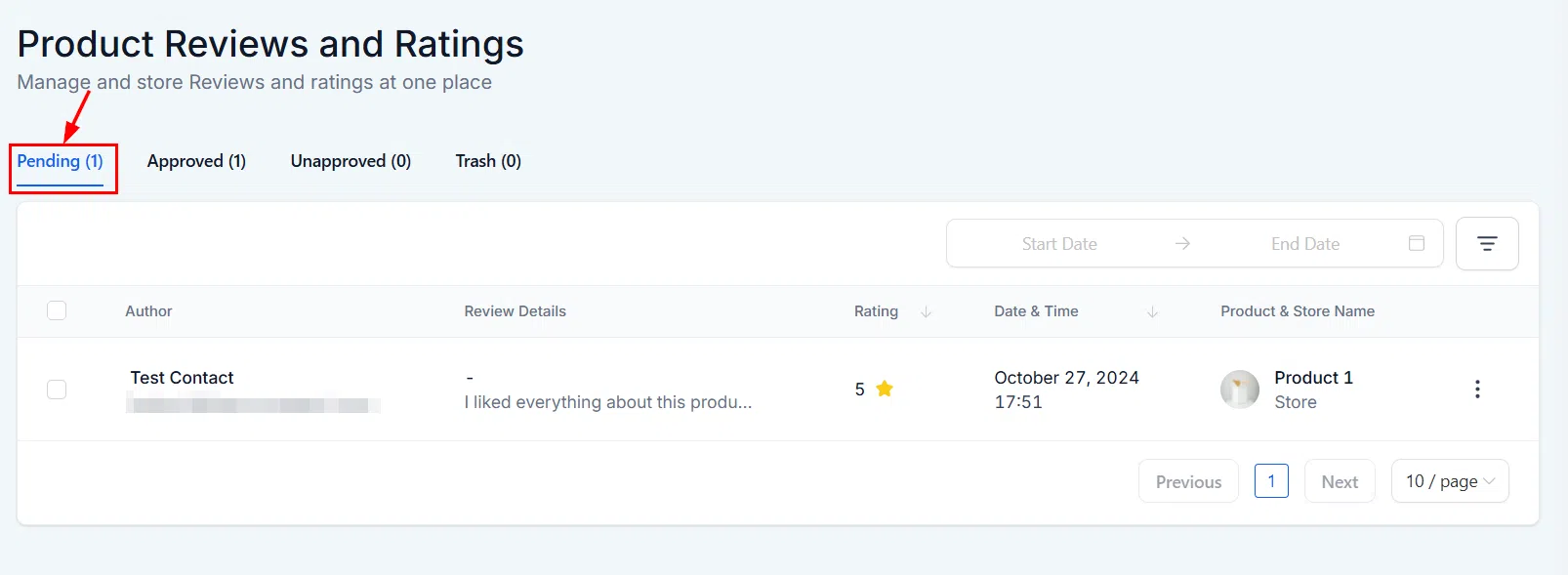 Growth360 Products - pending reviews tab