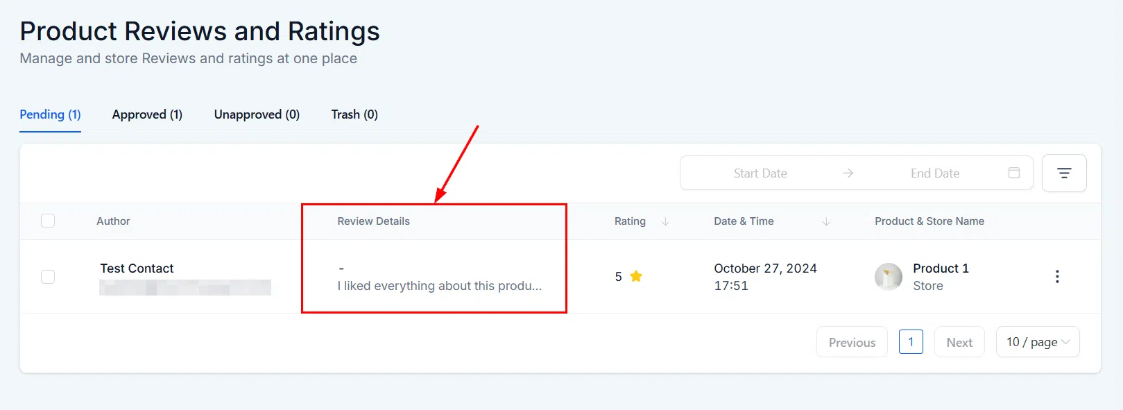 Growth360 Products - review details column