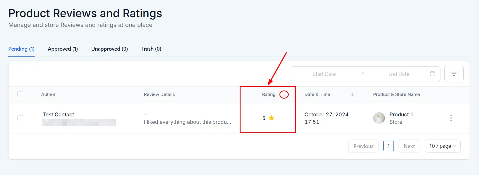 Growth360 Products - review rating column